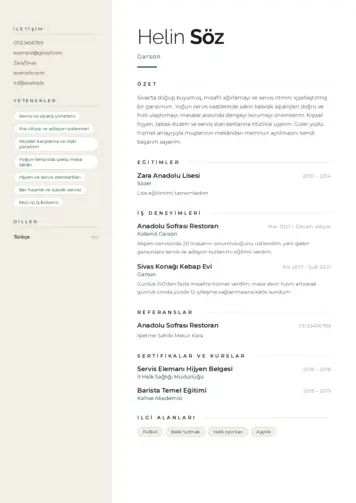 Garson CV Örnekleri cv indir